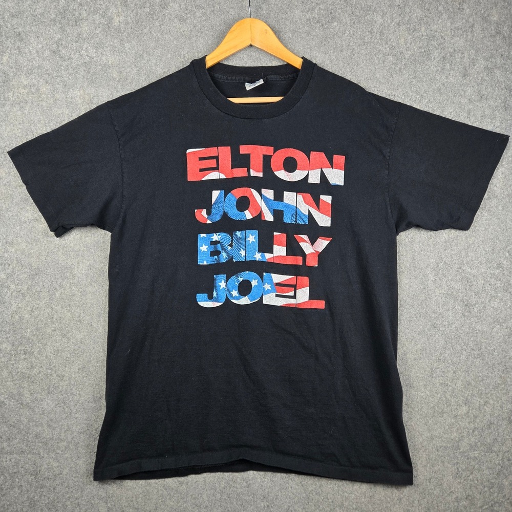 Vintage Elton John Billy Joel Shirt Mens XL Black Face To Face 1994 Concert Tour